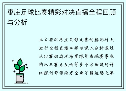 枣庄足球比赛精彩对决直播全程回顾与分析